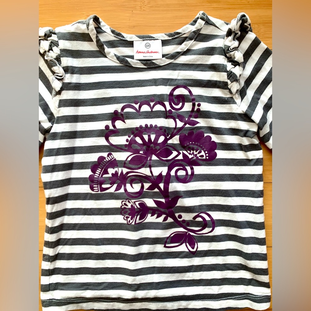 Hanna Andersson Striped Tee with Purple Floral Design